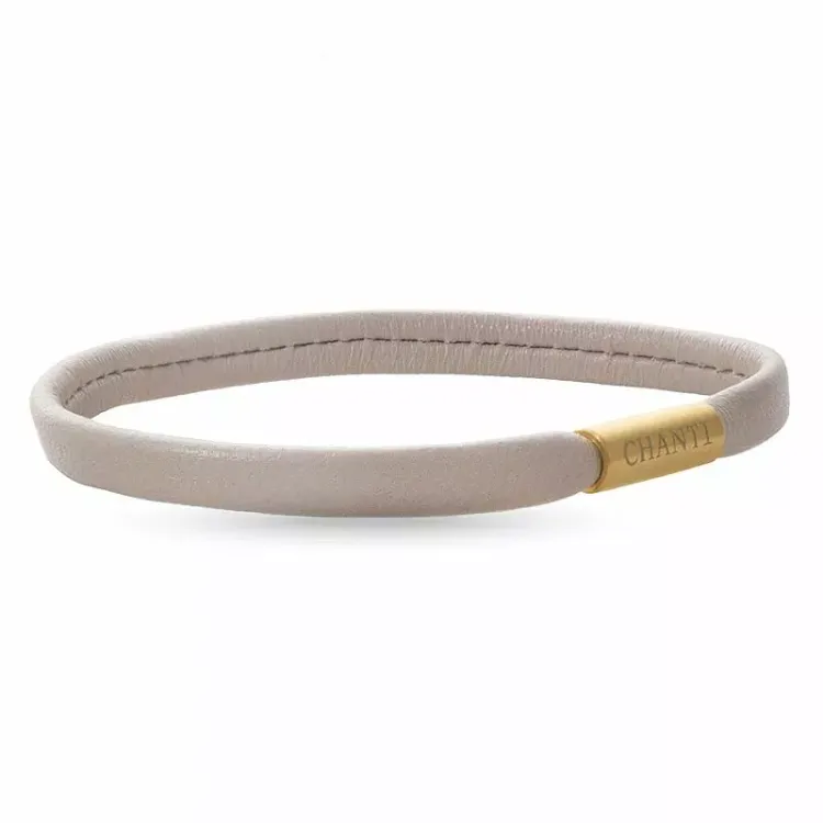 Flat beige magnetarmbånd i lær med forgylt stållås x 6 mm