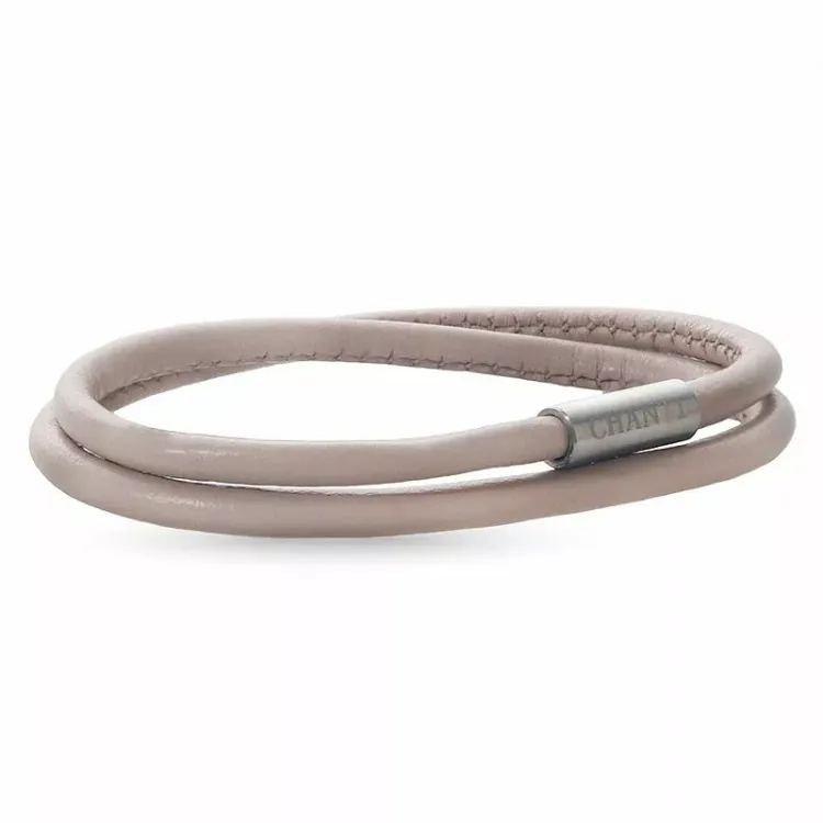 Rund beige magnetarmbånd i lær med stållås x 4 mm