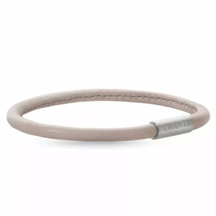 Rund beige magnetarmbånd i lær med stållås x 4 mm