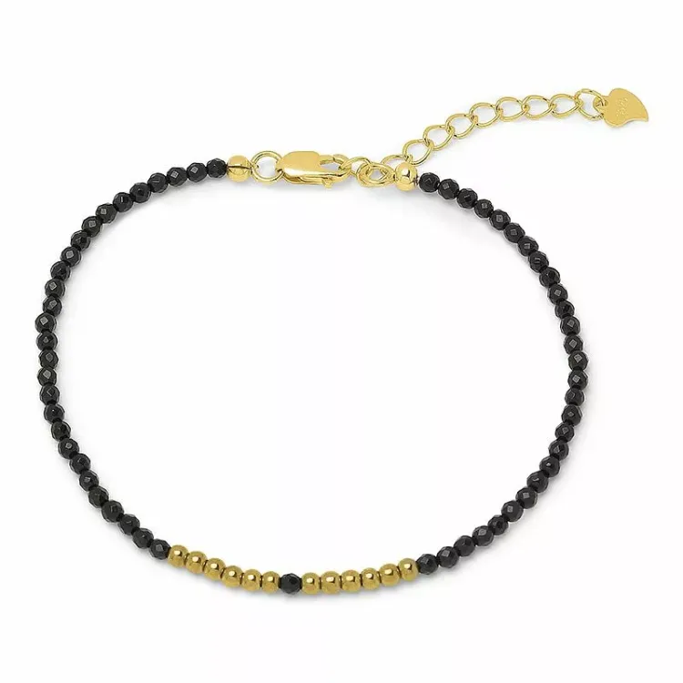 mørkeblå metallic armbånd med stein og hematite - Loom Stones