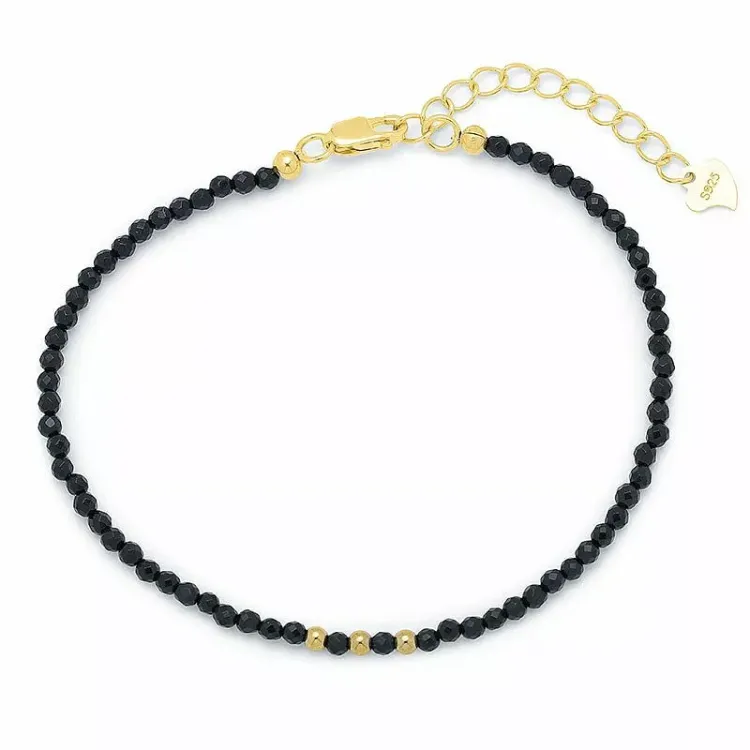 Elegant svart armbånd med onyks og 3 hematite - Loom Stones