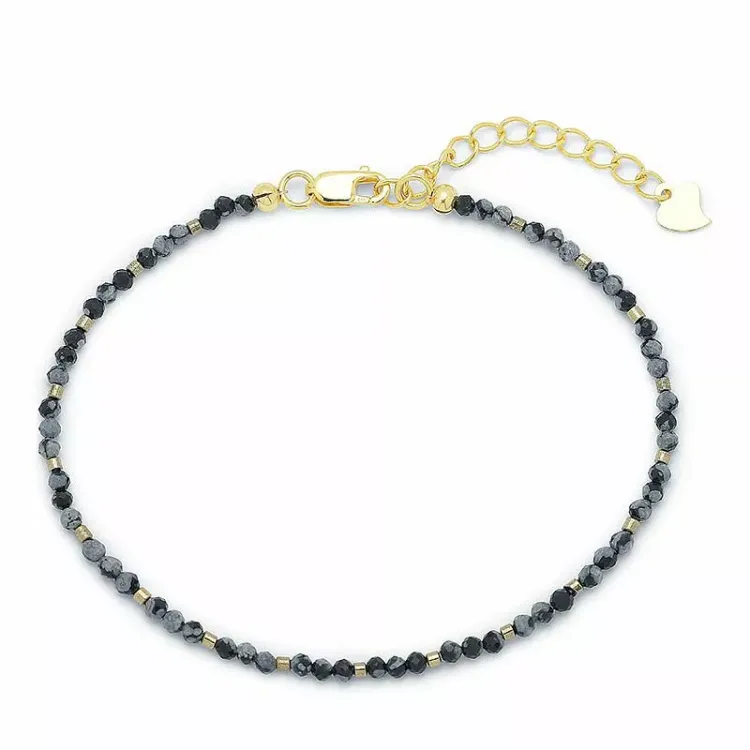 stein armbånd med obsidian og hematite - Loom Stones