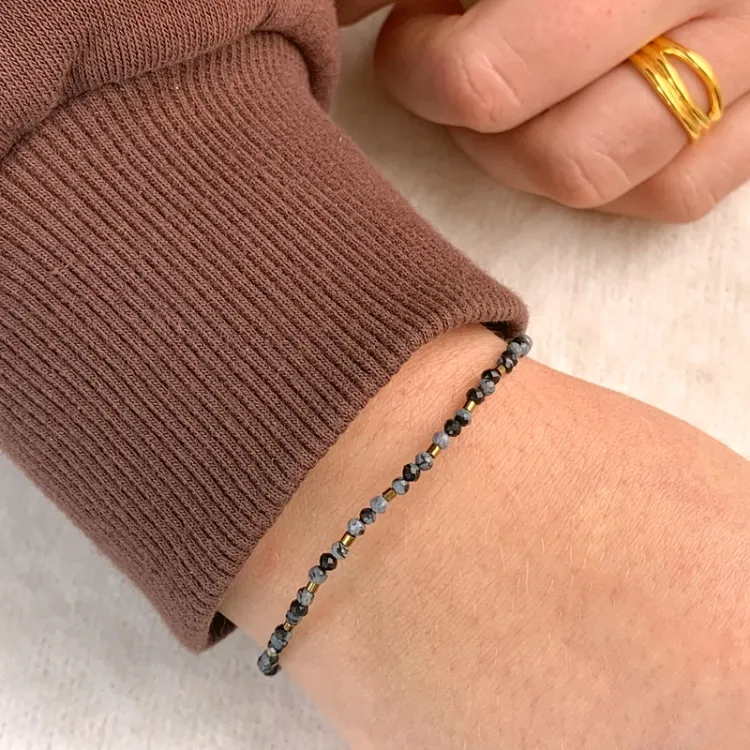 stein armbånd med obsidian og hematite - Loom Stones