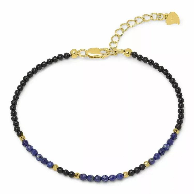 svart armbånd med onyks og lapis og 6 hematite - Loom Stones