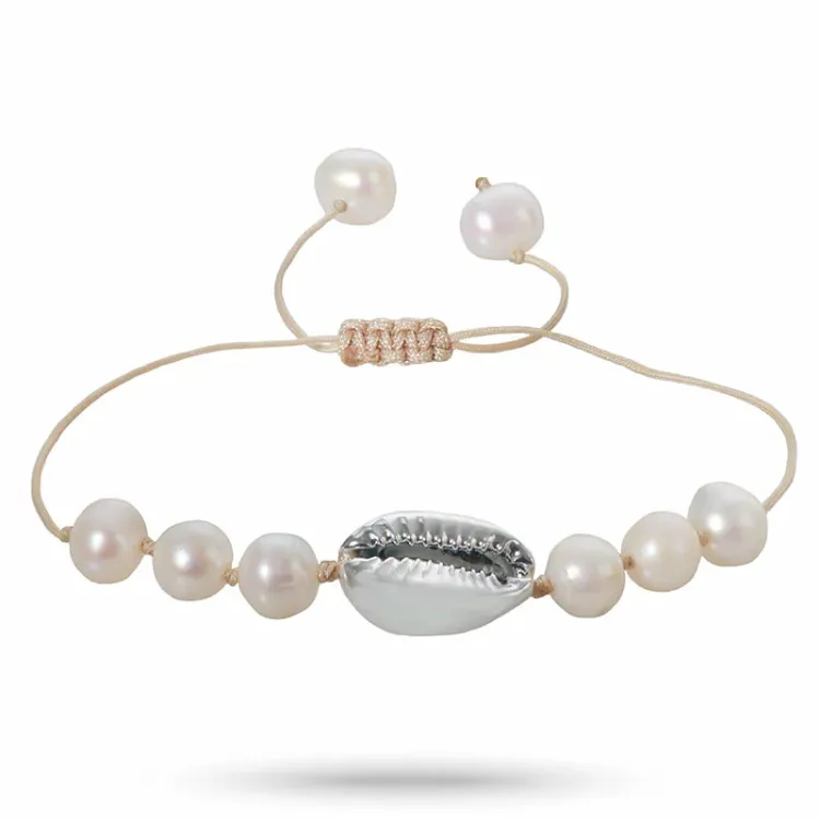 perle shell musling armbånd i silke snor 17 cm plus 5 cm x 10 mm