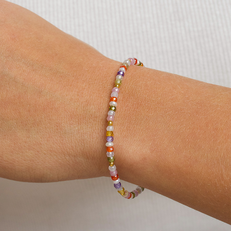multifargede stein armbånd med ferskvannsperle - Loom Stones