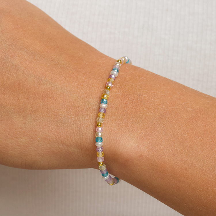 multifargede stein armbånd med ferskvannsperle - Loom Stones