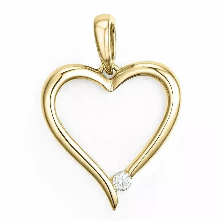 hjerte lab grown diamant anheng i 9 karat gull 0,04 ct