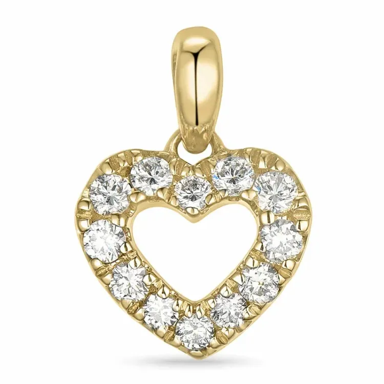 hjerte lab grown diamant anheng i 9 karat gull 0,21 ct