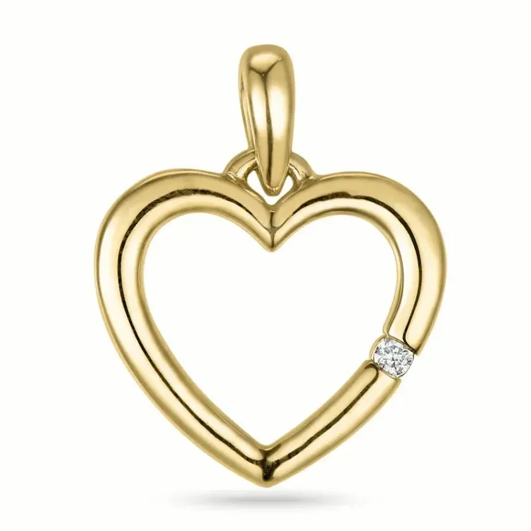 hjerte lab grown diamant anheng i 9 karat gull 0,01 ct