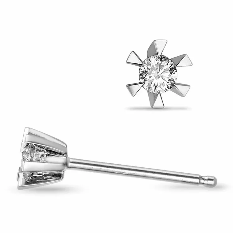 2 x 0,05 ct lab grown diamant solitaireørepynt i 9 karat hvitt gull med lab grown diamant 