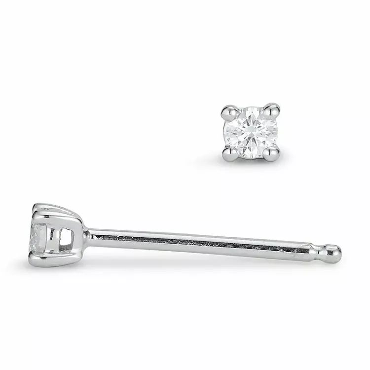 2 x 0,04 ct lab grown diamant solitaireørepynt i 9 karat hvitt gull med lab grown diamant 