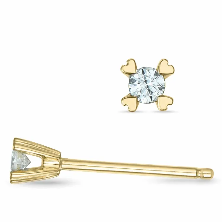 2 x 0,03 ct lab grown diamant solitaireørepynt i 9 karat gull med lab grown diamant 