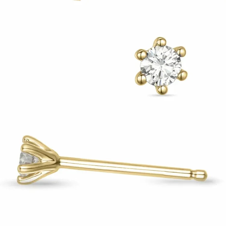 2 x 0,07 ct lab grown diamant solitaireørepynt i 9 karat gull med lab grown diamant 