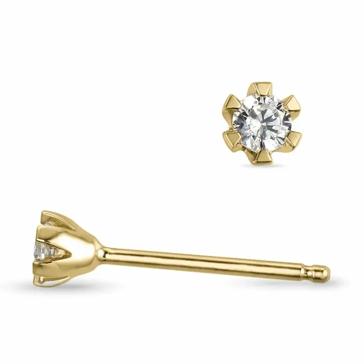 2 x 0,07 ct lab grown diamant solitaireørepynt i 9 karat gull med lab grown diamant 