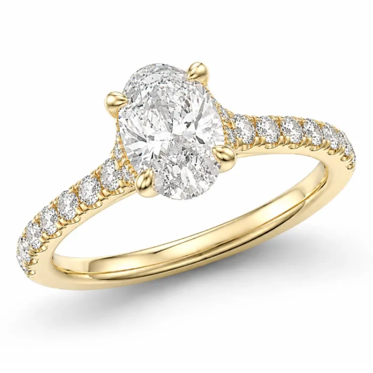 oval lab grown diamant ring i 14 karat gull 1,0 ct 0,26 ct