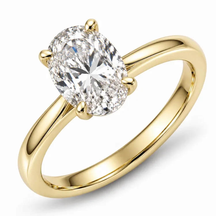 oval lab grown diamant solitairering i 14 karat gull 2,0 ct