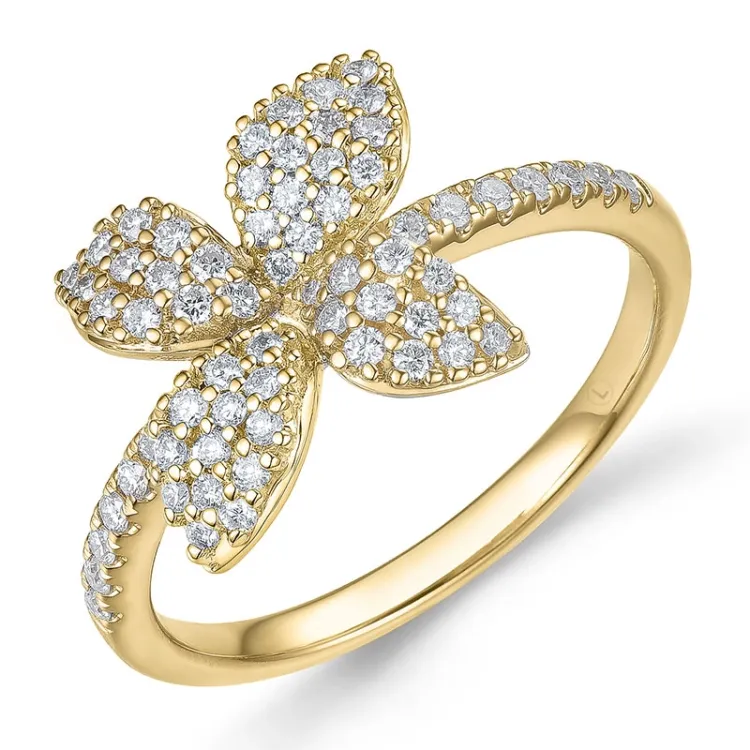 blomst lab grown diamant ring i 14 karat gull 0,44 ct