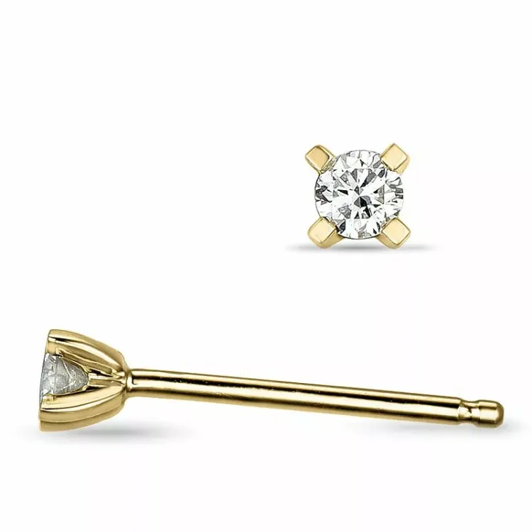 2 x 0,05 ct lab grown diamant solitaireørepynt i 14 karat gull med lab grown diamant 