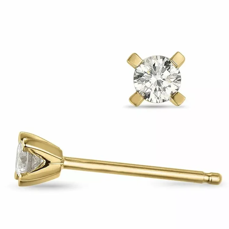 2 x 0,10 ct lab grown diamant solitaireørepynt i 14 karat gull med lab grown diamant 