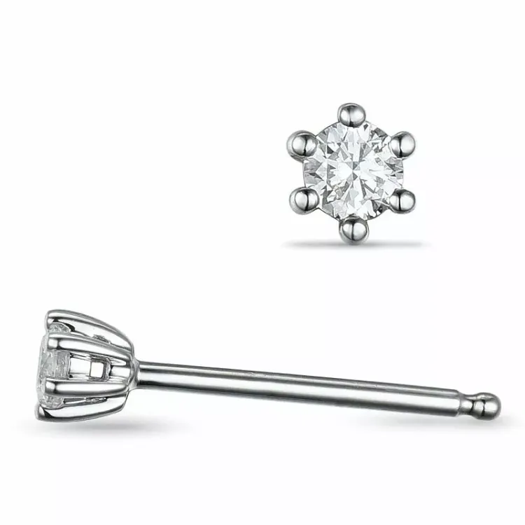2 x 0,10 ct lab grown diamant solitaireørepynt i 14 karat hvitt gull med lab grown diamant 