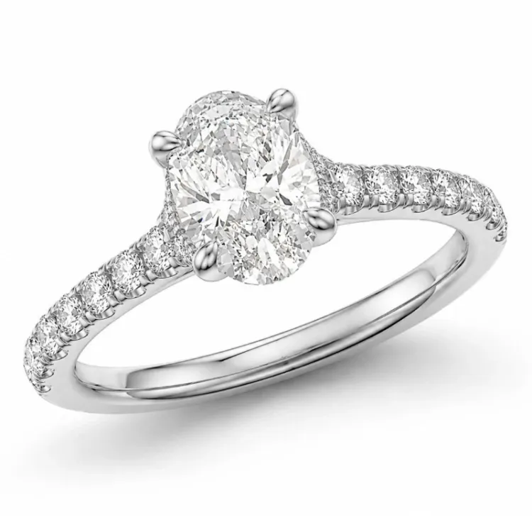 oval lab grown diamant ring i 14 karat hvitt gull 1,0 ct 0,26 ct