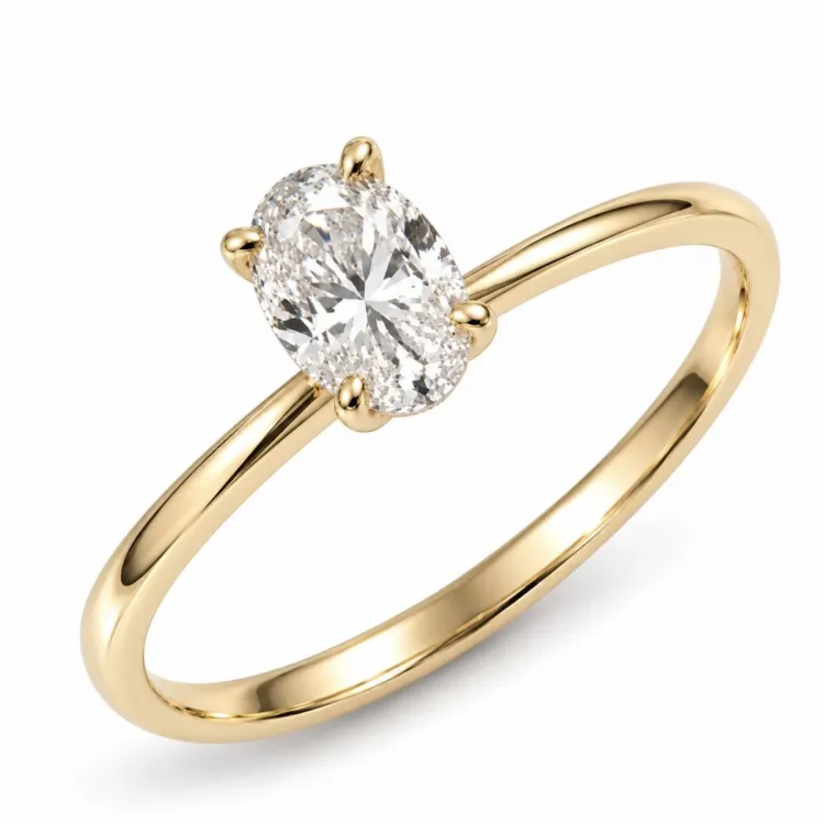 oval lab grown diamant solitairering i 14 karat gull 1,0 ct
