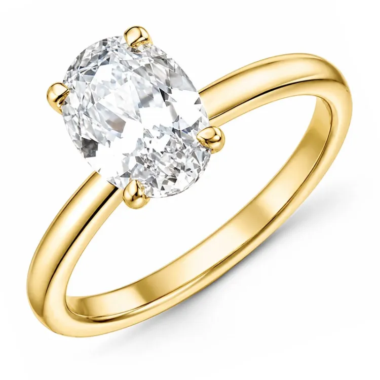 oval lab grown diamant solitairering i 14 karat gull 2,0 ct