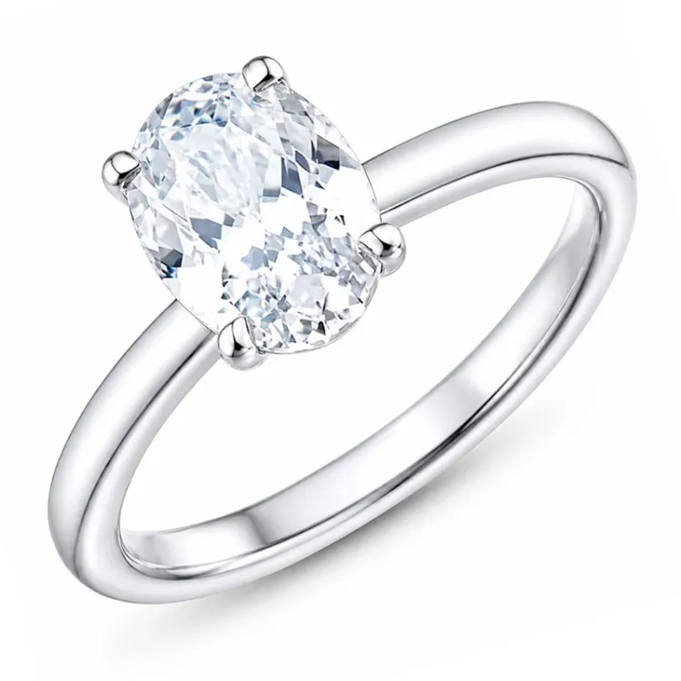 oval lab grown diamant solitairering i 14 karat hvitt gull 2,0 ct