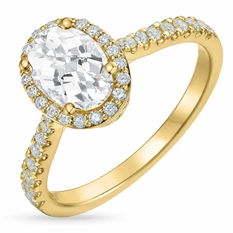 oval lab grown diamant ring i 14 karat gull 1,0 ct 0,33 ct
