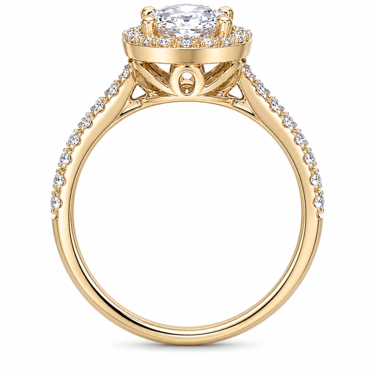 oval lab grown diamant ring i 14 karat gull 1,0 ct 0,33 ct