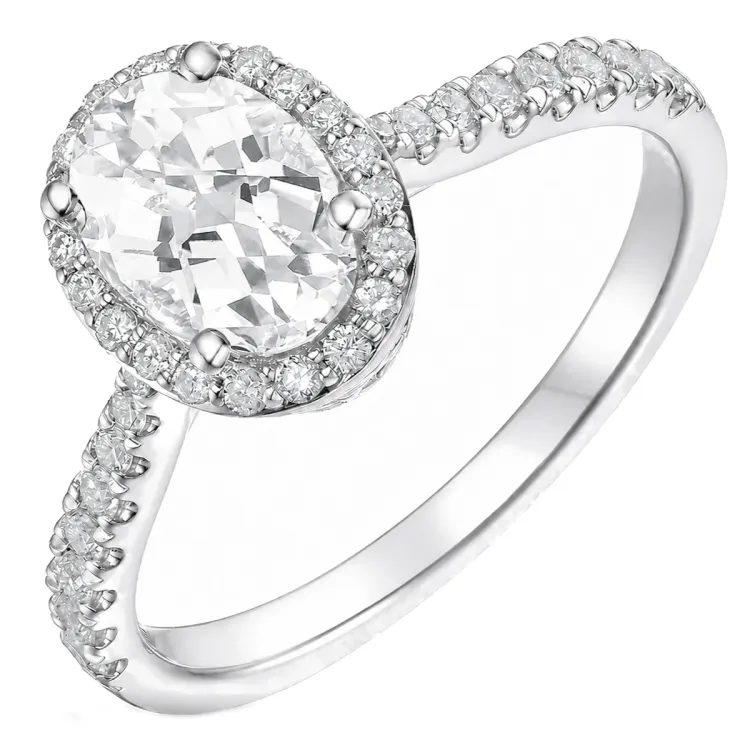 oval lab grown diamant ring i 14 karat hvitt gull 1,0 ct 0,33 ct