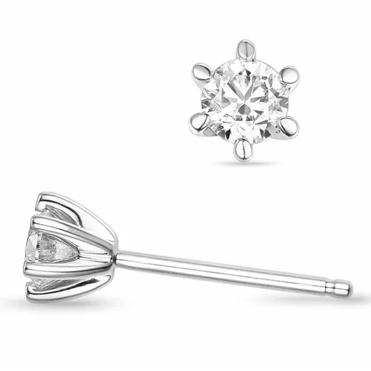 2 x 0,30 ct lab grown diamant solitaireørepynt i 14 karat hvitt gull med lab grown diamant 