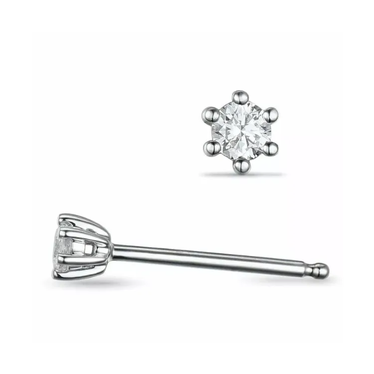 2 x 0,05 ct lab grown diamant solitaireørepynt i 14 karat hvitt gull med lab grown diamant 