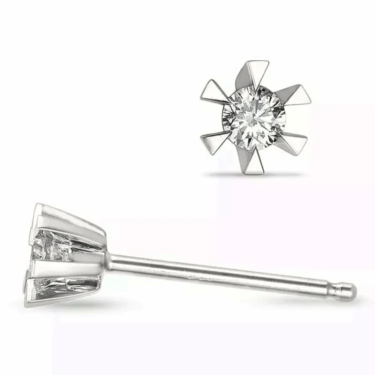 2 x 0,05 ct lab grown diamant solitaireørepynt i 14 karat hvitt gull med lab grown diamant 