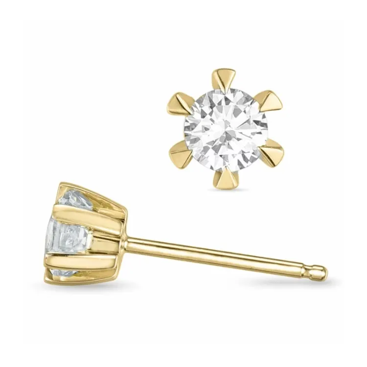 2 x 0,10 ct lab grown diamant solitaireørepynt i 14 karat gull med lab grown diamant 