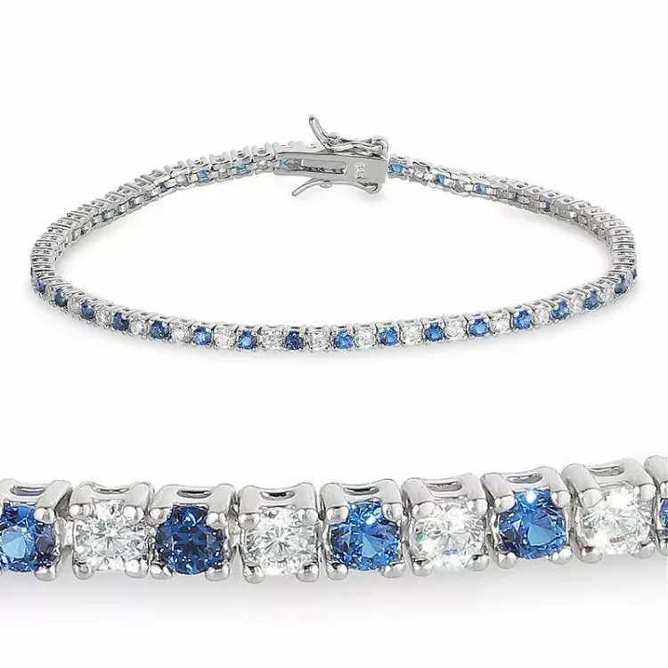 blå zirkon tennisarmbånd i sølv x 2,4 mm