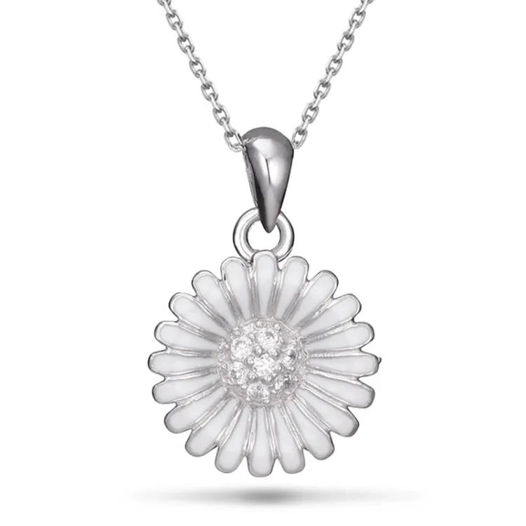 14 mm margeritt zirkon halskjede i sølv - Matilda