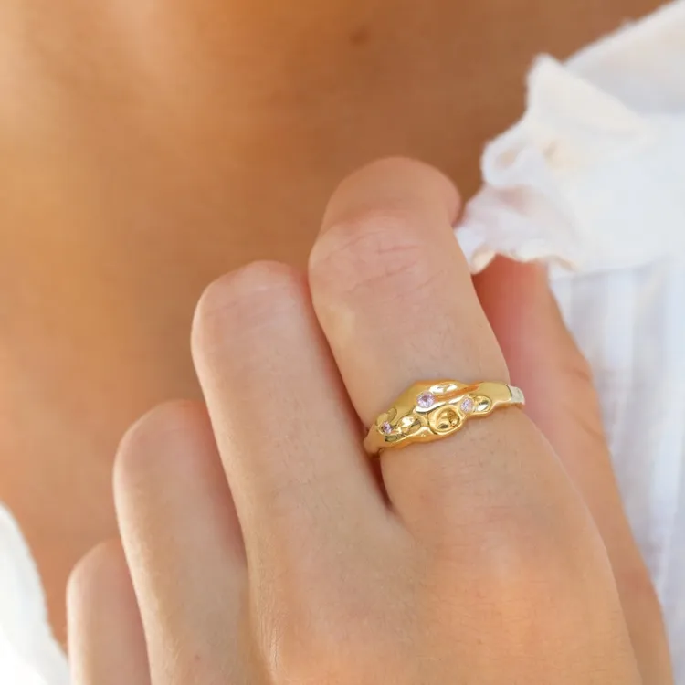 rosa zirkon ring i forgylt sølv