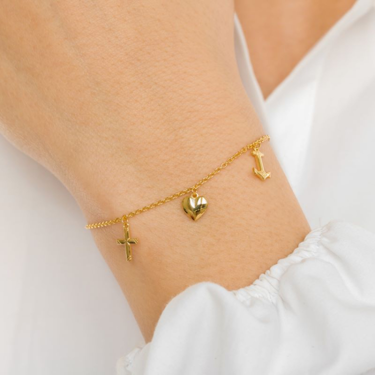 tro-håp-kjærlighet armbånd i forgylt sølv - Amoré