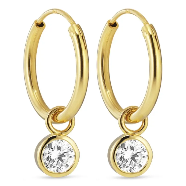 14 mm zirkon creol i forgylt sølv