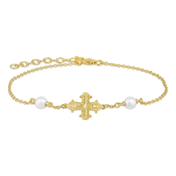 12 x 10,5 mm dagmarkors perle armbånd i forgylt sølv - Amoré
