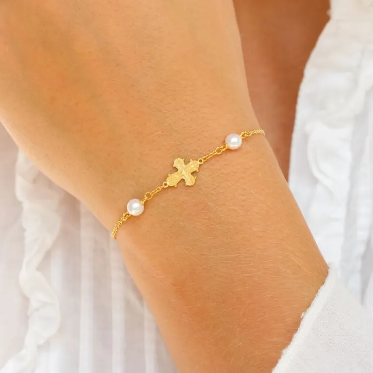 10 x 8,5 mm dagmarkors perle armbånd i forgylt sølv - Amoré