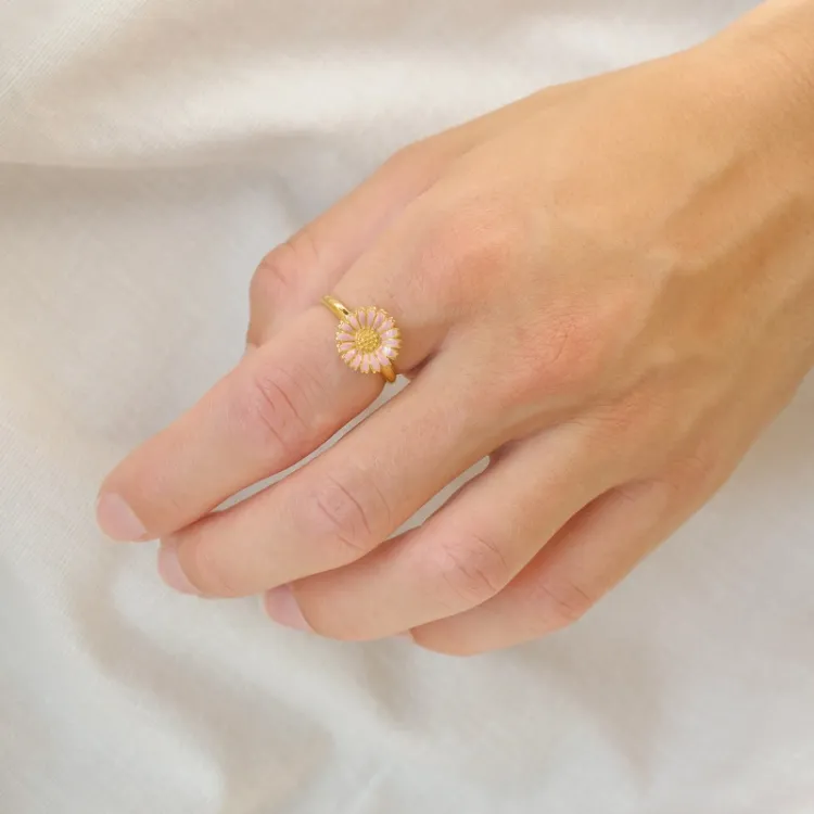11 mm margeritt rosa ring i forgylt sølv - Marie