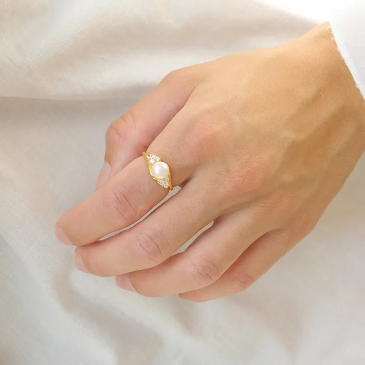 perle ring i forgylt sølv