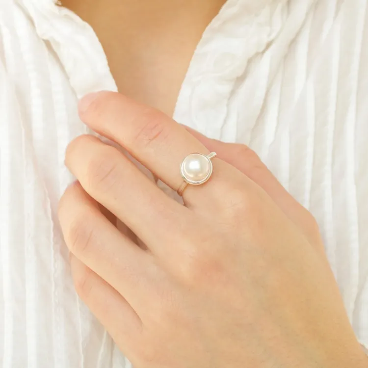 perle ring i sølv