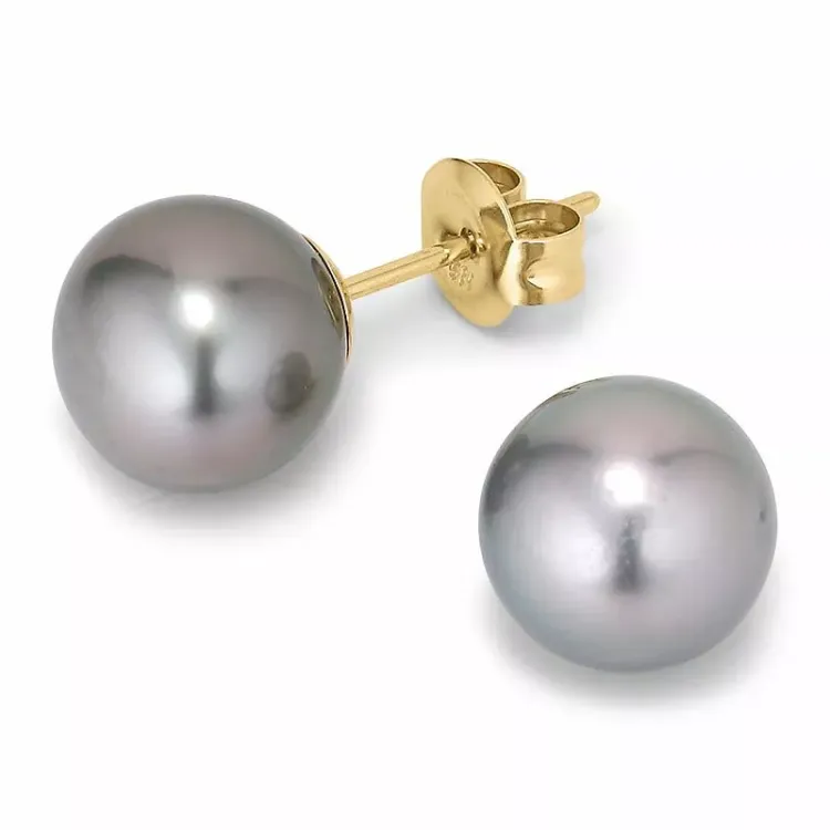 9,5-10 mm a-graded tahiti perle ørestikker i 14 karat gull