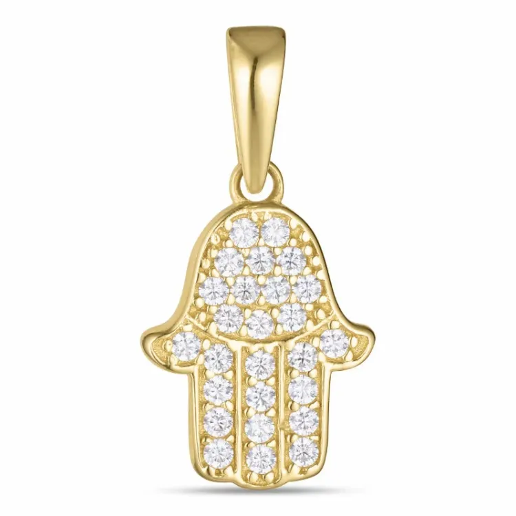 hamsas hånd zirkon anheng i 9 karat gull - Gold Collection