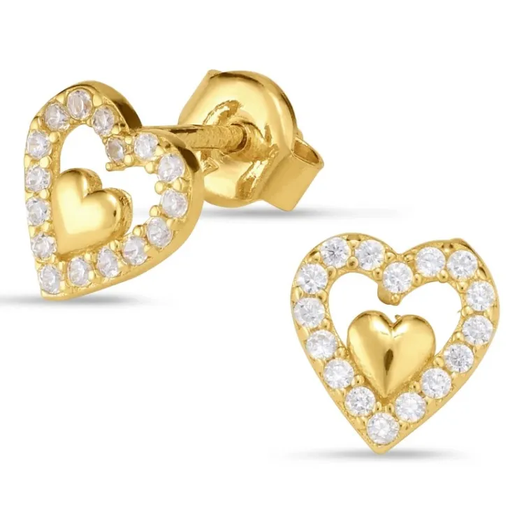 hjerte øredobber i 9 karat gull med zirkon - Gold Collection