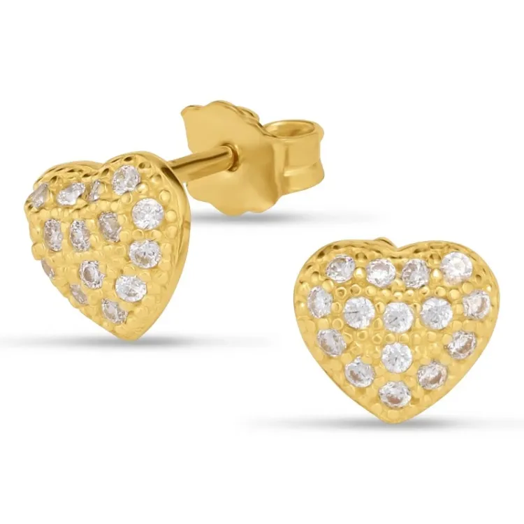 hjerte øredobber i 9 karat gull med zirkon - Gold Collection